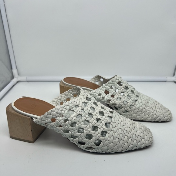 LOQ Ines Blanco White Leather Woven Lattice Weave Block Heel Mules sz 39 - Picture 7 of 15